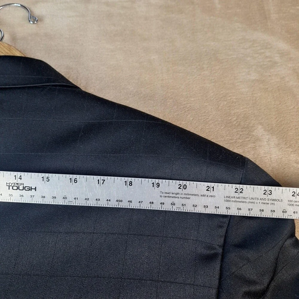 Zandello Suit Mens 54R 46x26 Black Poly Check Ventless 4 Button 2 Piece Formal